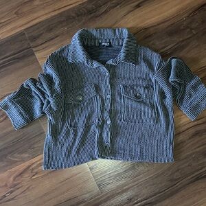 Women’s Waffle Knit Black / Gray Cropped Top Jacket